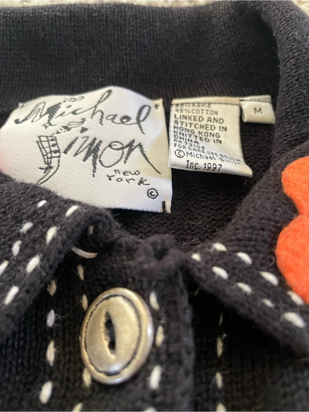Vintage Michael Simon Black Vest with Multicolor Felt Flower Appliqué - Picture 3 of 8